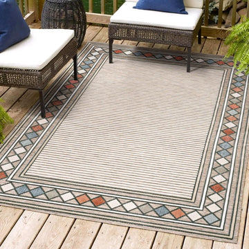 Sebastian High-low Modern Diamond Border Indoor/Outdoor Area Rug